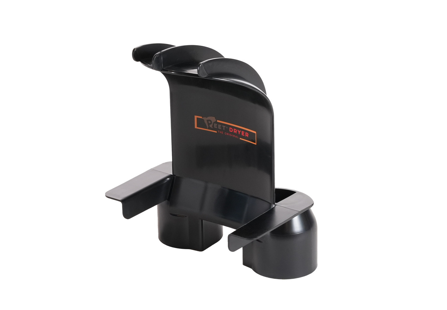 A black plastic helmet dryer part isolated on a white background.