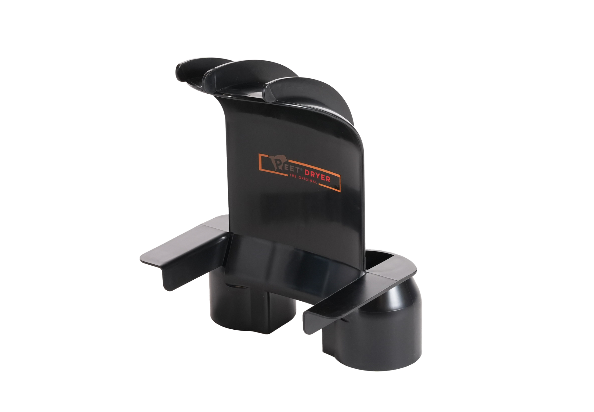 A black plastic helmet dryer part isolated on a white background.