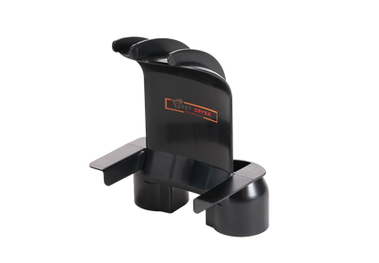 A black plastic helmet dryer part isolated on a white background.
